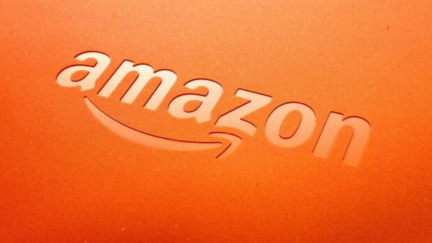 The image shows the Amazon logo cut out on an orange background highlighting Amazon wallpapers, HD Desktop Wallpaper