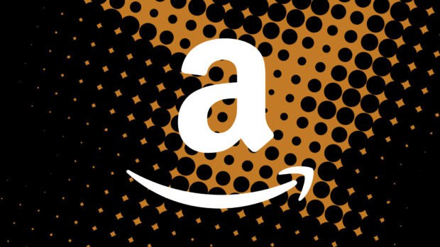 Amazon Wallpapers displayed on a black and orange dotted background, HD Desktop Wallpaper