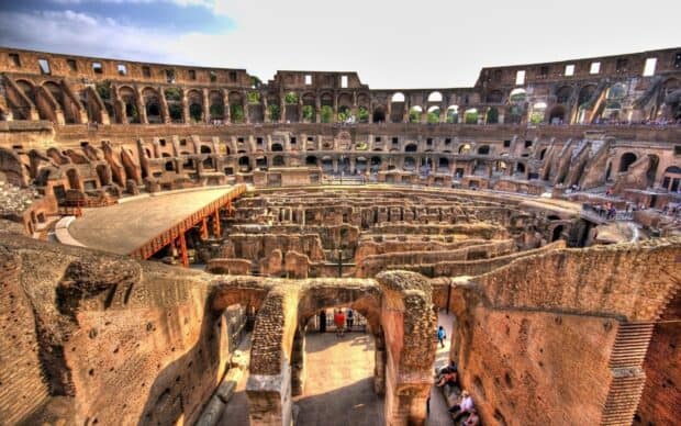 The ancient Roman amphitheater shows detailed old stone architecture in Pompeii, HD Desktop Wallpaper