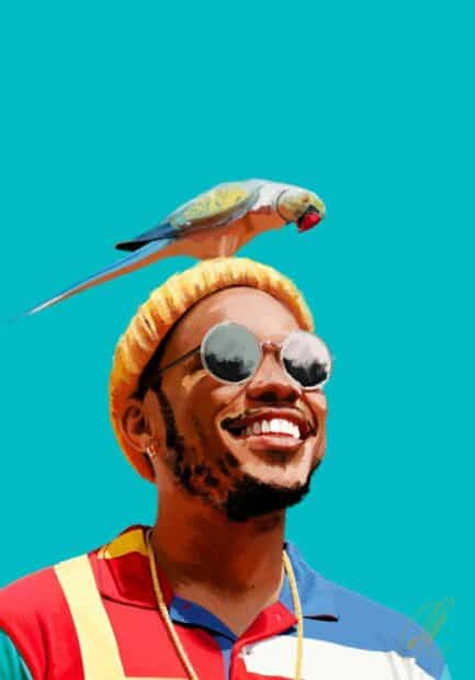 Anderson Paak wears sunglasses and a beanie with a parrot perched on his head, HD Phone Wallpaper