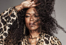 Angela Bassett with voluminous curly hair posing wearing a leopard print blouse, 2K Desktop Wallpaper