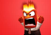 Anger from Inside Out wallpapers shows intense emotion with flaming head and clenched fists, 2K Desktop Wallpaper