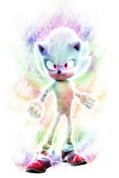 An angry Hyper Sonic stands glowing with electric energy around him, 2K Mobile Wallpaper