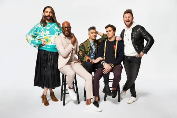 Antoni Porowski wallpapers show a group of five men in stylish outfits, 2K Desktop Wallpaper