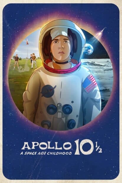 A young astronaut stands with the Earth and moon in the background in Apollo 10 A Space Age Childhood, HD Phone Wallpaper