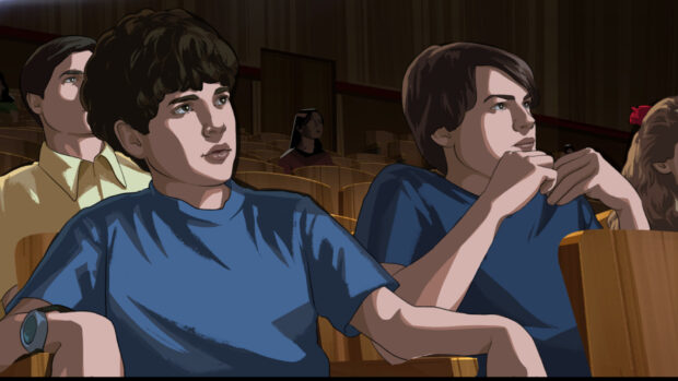 Two boys sit attentively in a theater as part of the Apollo 10 A Space Age Childhood, HD Desktop Wallpaper