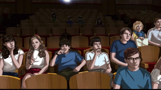A group of children from Apollo 10 A Space Age Childhood watching a movie in a theater, HD Desktop Wallpaper