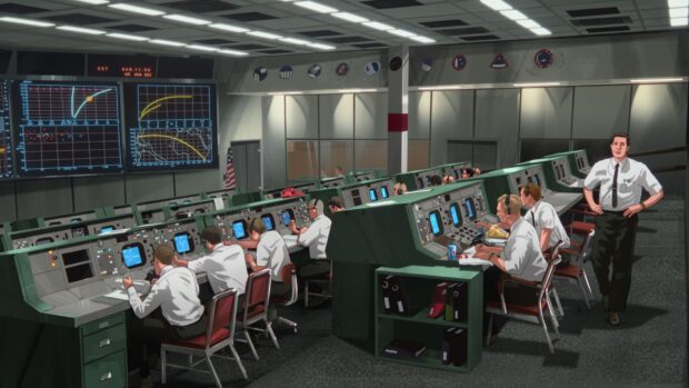 Technicians working closely in the Apollo 10 mission control room, HD Desktop Wallpaper