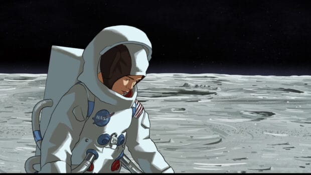 An astronaut in an Apollo 10 space suit exploring the moon's surface during a space mission, HD Desktop Wallpaper