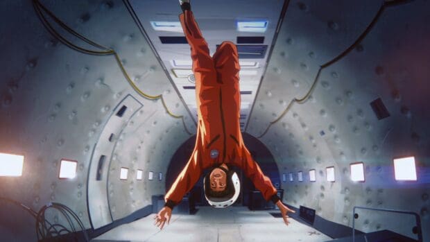 A young astronaut trains in zero gravity during the Apollo 10 mission, HD Desktop Wallpaper