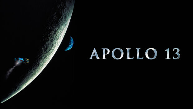 The Apollo 13 mission spacecraft orbits near the moon with the Earth visible, HD Desktop Wallpaper