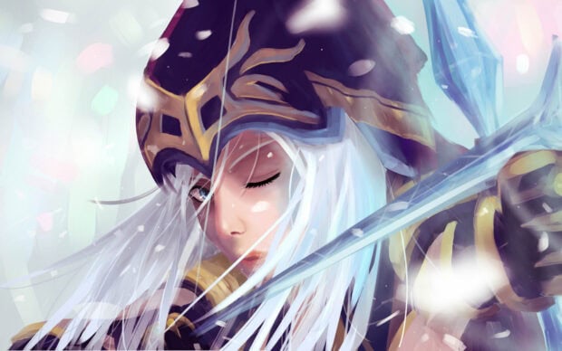 Ashe League Of Legends displays focus and strength while aiming her bow, HD Desktop Wallpaper