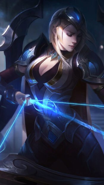 Ashe focuses her magical bow with icy energy, 4K Phone Wallpaper