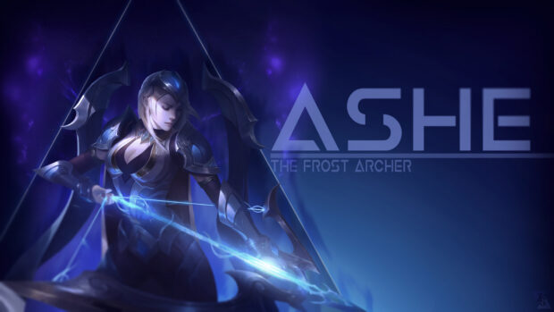 Ashe League Of Legends character with glowing bow ready to shoot, HD Desktop Wallpaper