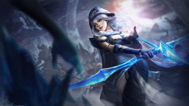 Ashe League Of Legends shows strength and focus in the fight, 4K Desktop Wallpaper