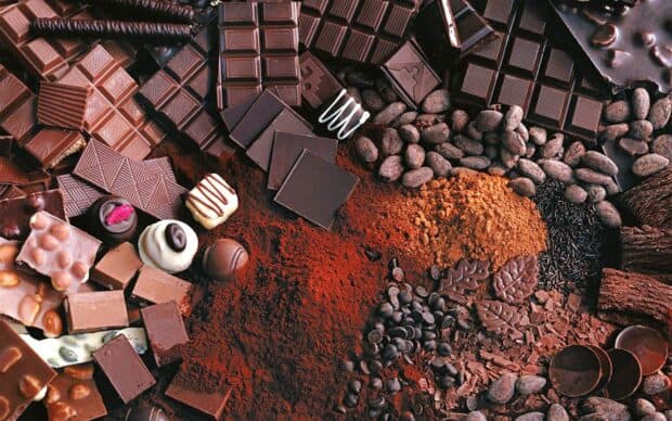 Various types of chocolate and cocoa beans are arranged together for Cocao Wallpapers, HD Desktop Wallpaper
