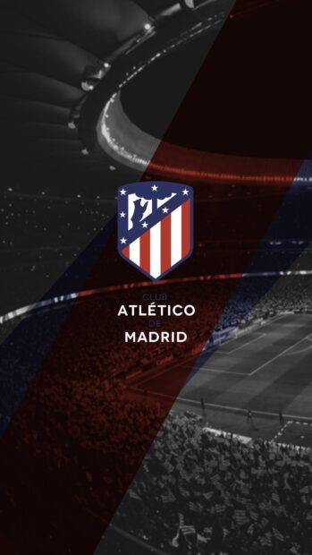 The Atletico Madrid emblem is centered with a stadium and crowd in the background, HD Phone Wallpaper