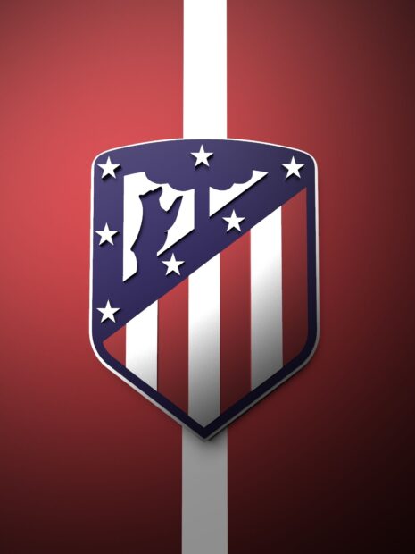 The Atletico Madrid emblem is displayed on a red and white striped background, HD Mobile Wallpaper