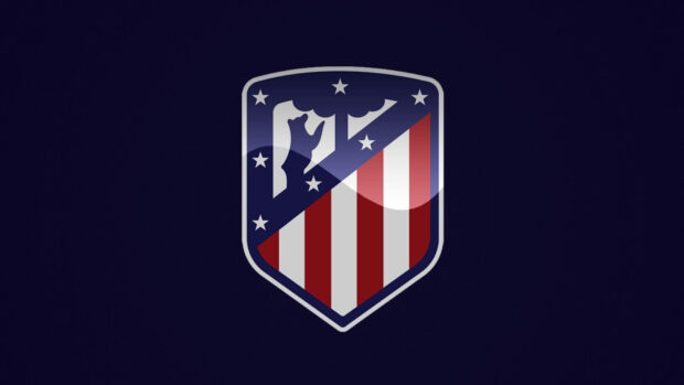 The Atletico Madrid emblem features red and white stripes with stars on a dark background, HD Desktop Wallpaper