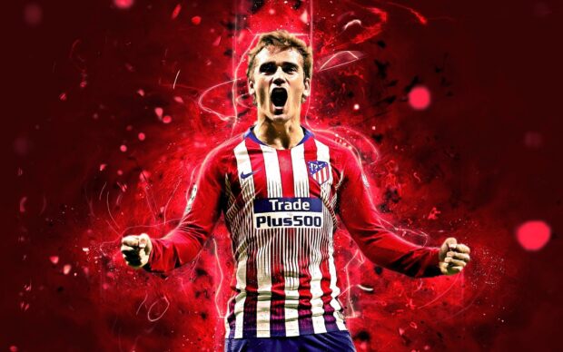 A soccer player wearing Atletico Madrid uniform celebrating passionately, HD Desktop Wallpaper