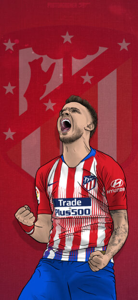 A football player is passionately celebrating wearing Atletico Madrid jersey with the club logo in the background, HD Phone Wallpaper