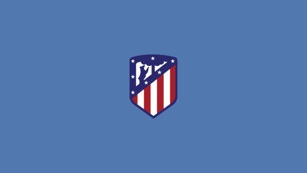The image shows the Atletico Madrid emblem centered on a blue background, 2K Desktop Wallpaper