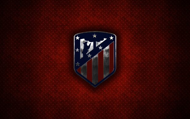 The Atletico Madrid emblem features red and white stripes with stars on a dark red background, 2K Desktop Wallpaper