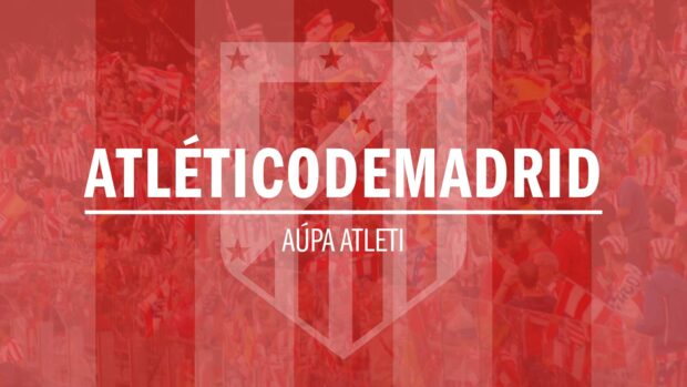 The Atletico Madrid logo overlays a crowd of cheering fans, HD Desktop Wallpaper