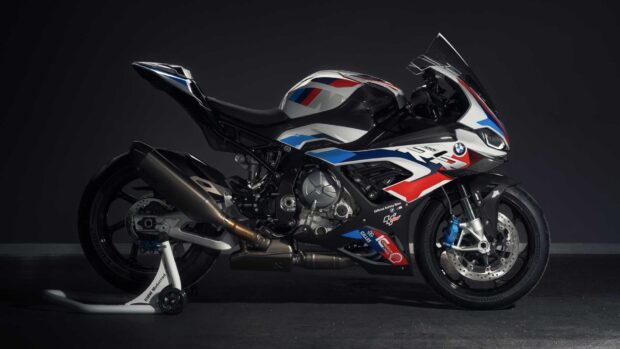 The BMW M 1000 RR wallpaper shows the sleek design and performance features of the racing bike, HD Desktop Wallpaper