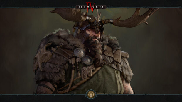 A barbarian warrior wearing decorated fur armor and antler helmet in Diablo Iv wallpapers, 4K Desktop Wallpaper