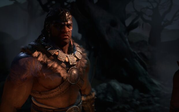 The barbarian warrior stands in a dark forest scene in Diablo Iv wallpapers, HD Desktop Wallpaper