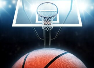 A basketball is about to enter the hoop during a goal sports event, 4K Desktop Wallpaper