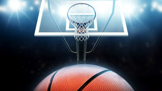A basketball is about to enter the hoop during a goal sports event, 4K Desktop Wallpaper