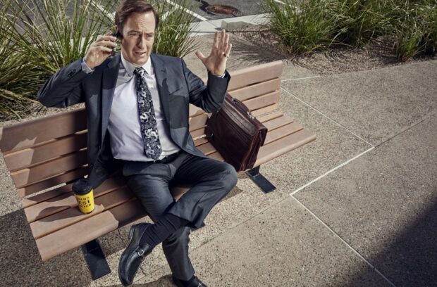 A man in a suit talking on phone outdoors in this Better Call Saul scene, HD Desktop Wallpaper