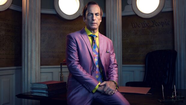 A portrait of Better Call Saul character in a colorful suit in an office setting, HD Desktop Wallpaper