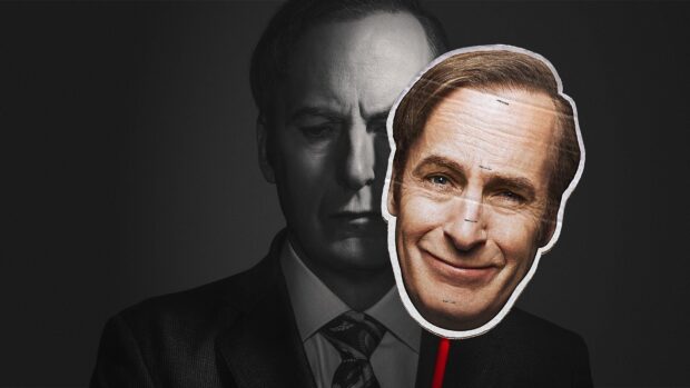 A man holding a smiling paper mask in front of his face from Better Call Saul, HD Desktop Wallpaper