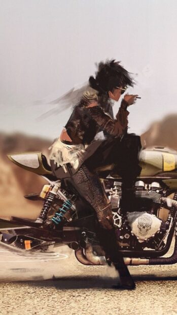 A game character from Beyond Good And Evil is sitting on a motorcycle in a desert setting, 4K Mobile Wallpaper