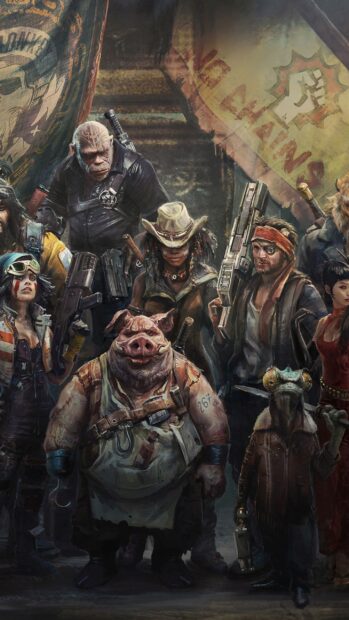 The image shows various Beyond Good And Evil game characters standing together in a detailed scene, 2K Phone Wallpaper