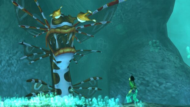 A character faces a large strange creature in Beyond Good And Evil game wallpapers, HD Desktop Wallpaper