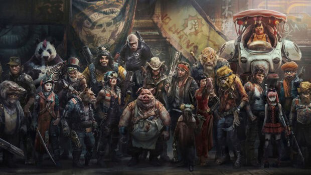 A group of diverse Beyond Good And Evil game characters stands united in a dystopian setting, 4K Desktop Wallpaper