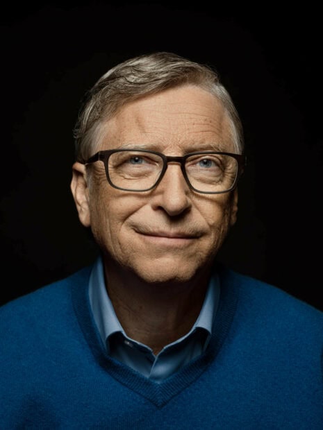 A close up portrait of Bill Gates wearing glasses and a blue sweater, HD Mobile Wallpaper