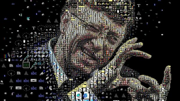A detailed digital art portrait of Bill Gates made from small computer icons, HD Desktop Wallpaper