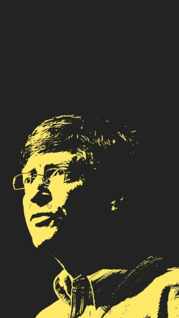 A yellow and black artistic portrait of Bill Gates with glasses and a serious expression, 2K Phone Wallpaper