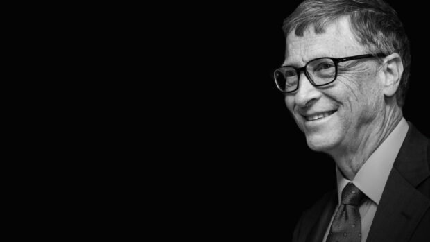 Bill Gates smiling in a black and white close up photo with glasses, HD Desktop Wallpaper