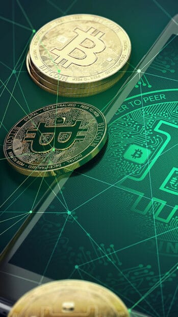 A close up view of Bitcoin digital currency on a smartphone screen, HD Phone Wallpaper