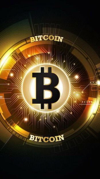 The Bitcoin Wallpapers Collection shows a bright digital currency symbol, HD Phone Wallpaper