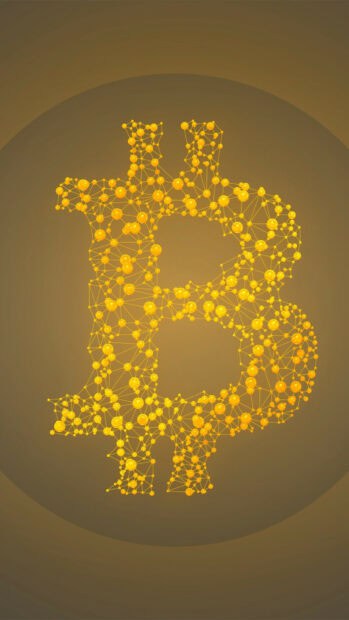 A digital representation of Bitcoin wallpapers collection with connected nodes in yellow, HD iPhone Wallpaper