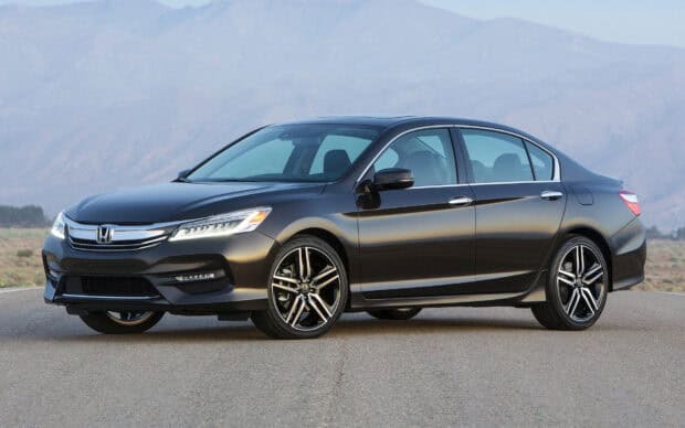 A black Honda Accord is parked on an empty road with mountains in the background, HD Desktop Wallpaper