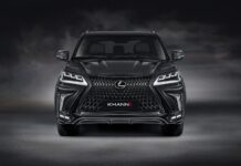 The Lexus LX shows a black bold front design with illuminated headlights, HD Desktop Wallpaper