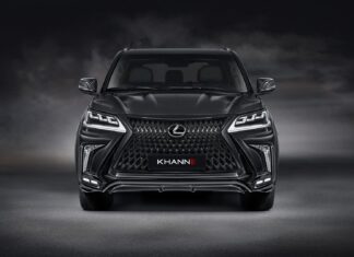 The Lexus LX shows a black bold front design with illuminated headlights, HD Desktop Wallpaper